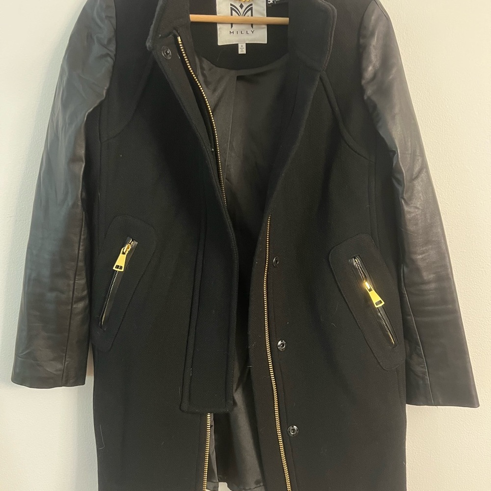 Milly Black Leather Sleeve Women's Jacket